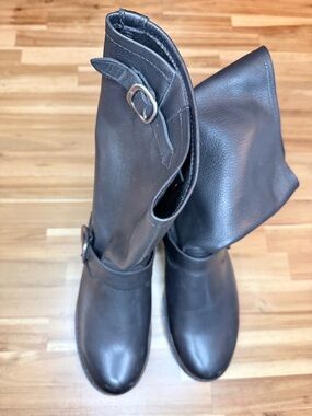 Frye Black Leather Buckle Mid-Calf Boots Size 9.5